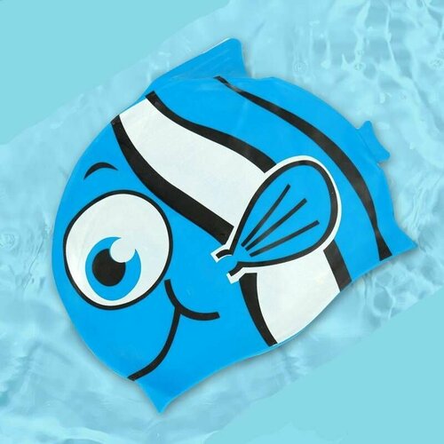 Шапочка для плавания YOUYOU Рыбка синяя силиконовая детская для бассейна на обхват головы 48-54
