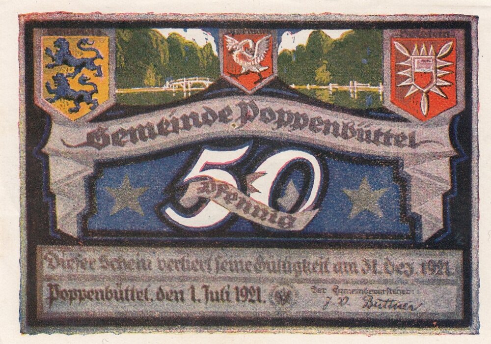 Германия (Веймарская Республика) Поппенбюттель 50 пфеннигов 1921 г. (№5) (3)