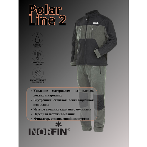 костюм флисовый norfin polar line 2 xl gray Флисовый костюм мужской Norfin Polar Line 2 337001, чёрный, серый, M