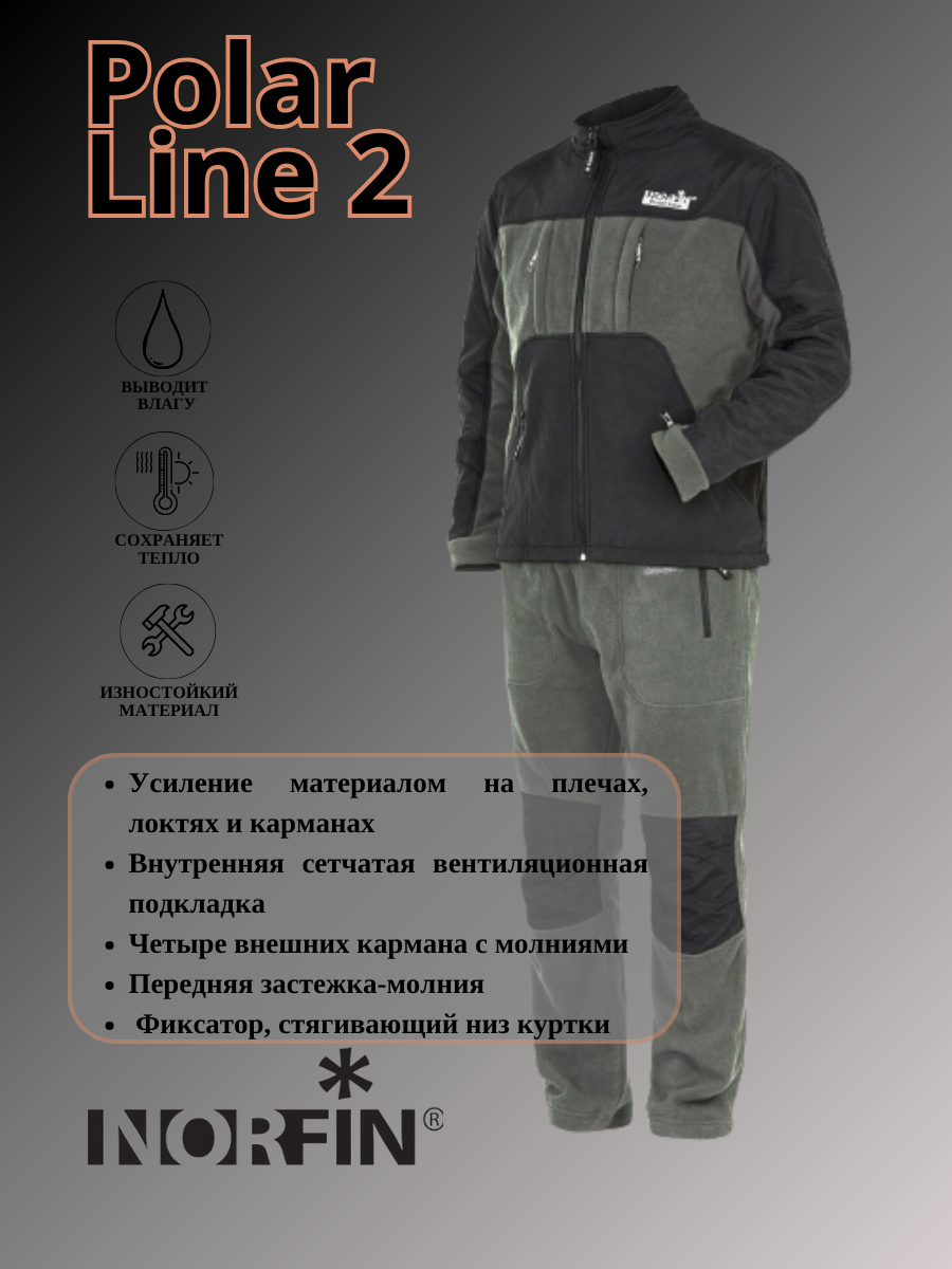 Флисовый костюм мужской Norfin Polar Line 2 337001, чёрный, серый, S