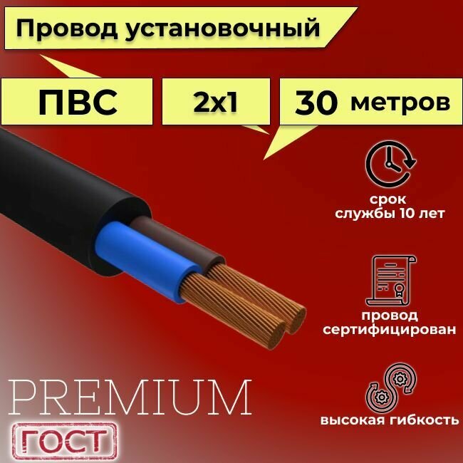 Провод/кабель гибкий электрический ПВС Черный Premium 2х1 ГОСТ 7399-97, 30 м