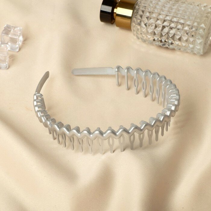 Ободок для волос "Шейла" волна длинные зубчики, 2,5 см, серебро золото (12 шт)