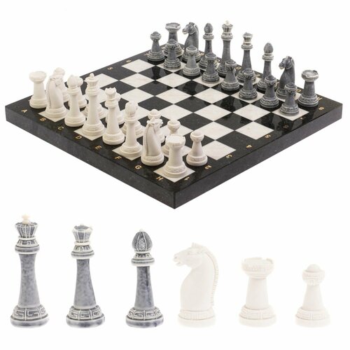 Шахматы Стаунтон из мрамолита 40х40 см белый мрамор / змеевик 126451