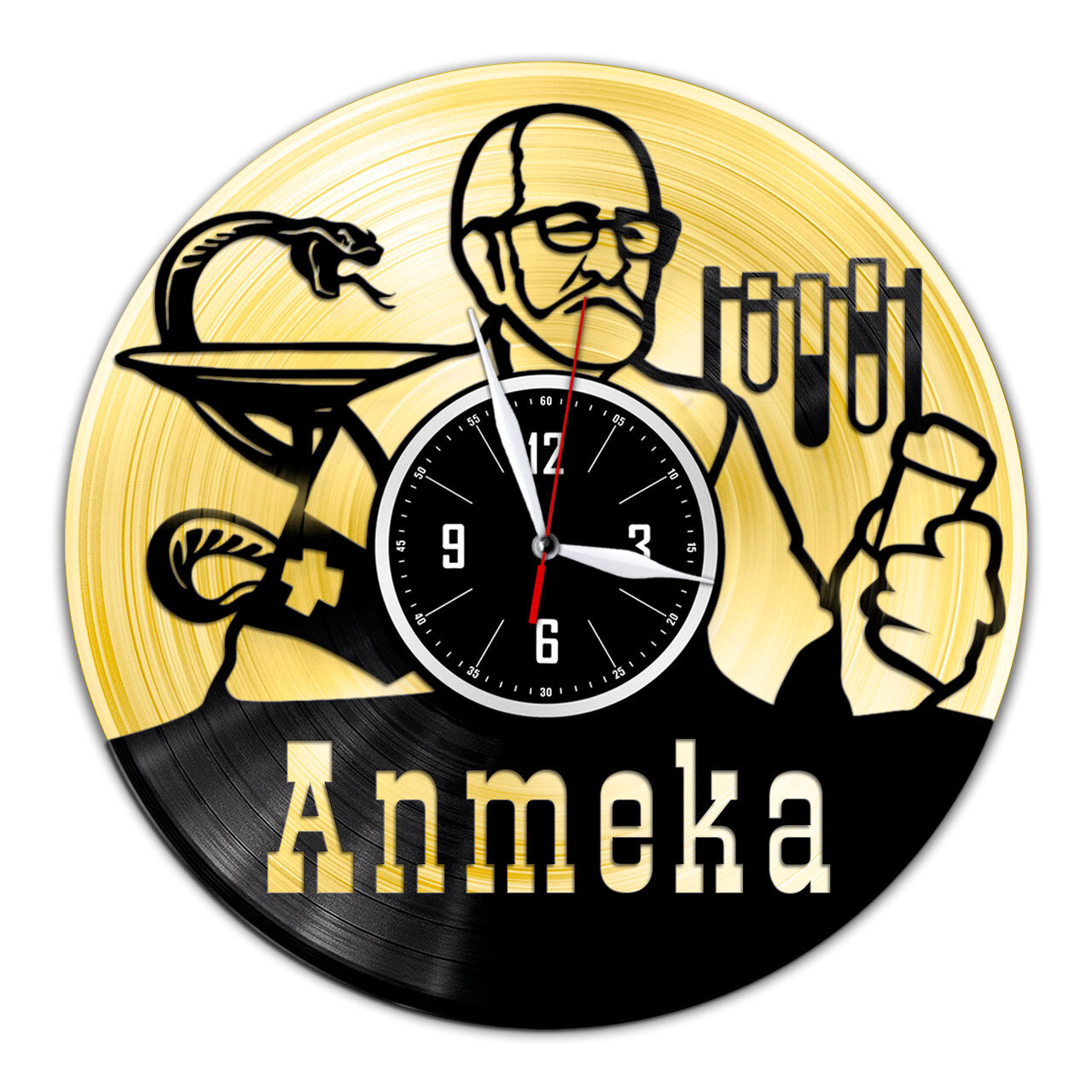Аптека - настенные часы из виниловой пластинки (с золотой подложкой)