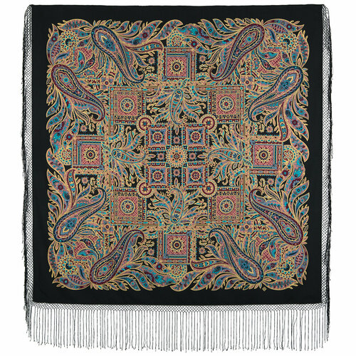 фото Платок павловопосадская платочная мануфактура,148х148 см, мультиколор, черный