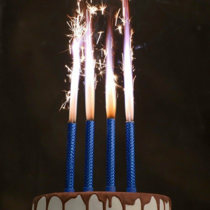 Свечи фонтаны для торта "Голубые искры", 12 см, 30 секунд, голубое пламя, 4 шт (комплект из 6 шт)