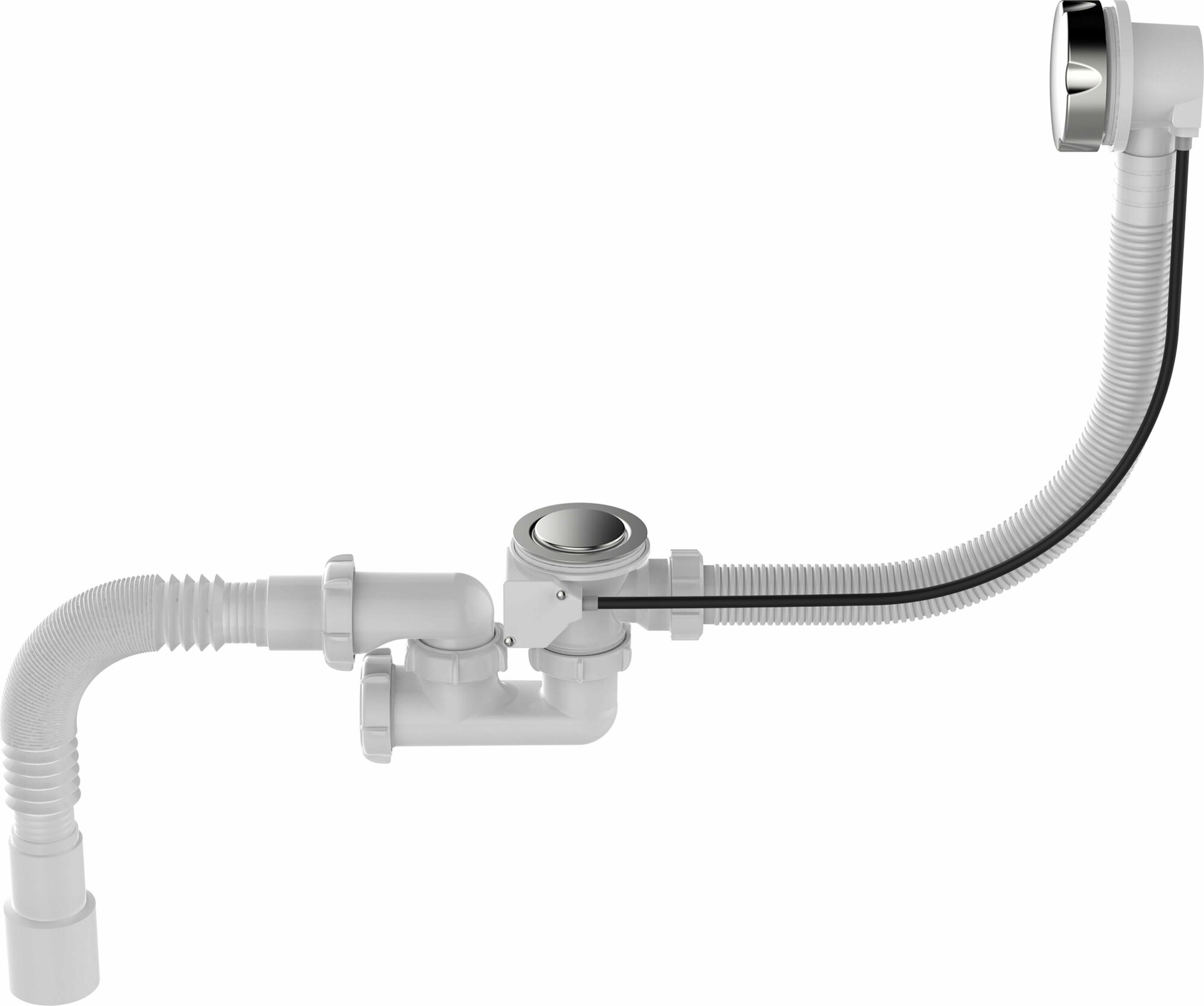 фото Сифон для ванн регулируемый с переливом полуавтоматом