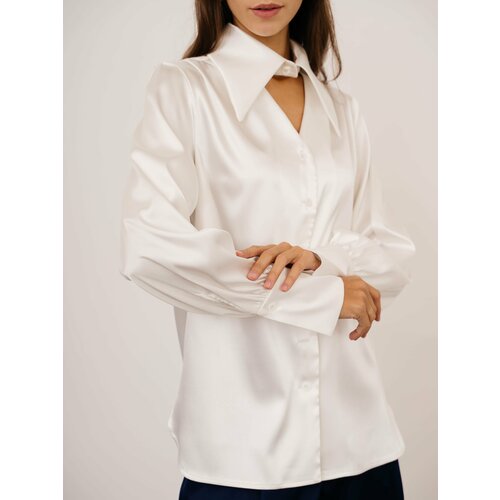 фото Блуза модный дом виктории тишиной, нарядный стиль, прямой силуэт, длинный рукав, манжеты, однотонная, размер s, белый