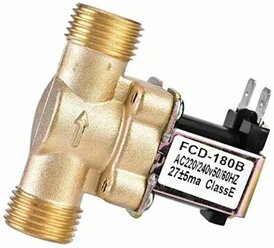 Электромагнитный водопроводный клапан 1/2" нормально-закрытый, латунь, до 80 C, 220В AC FCD-180B (Ф)