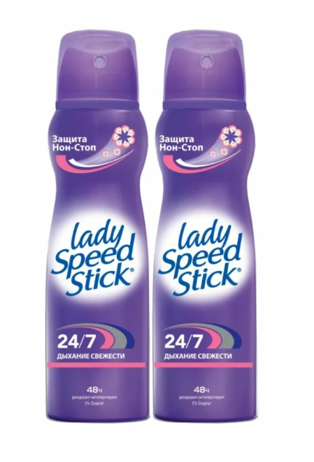 Дезодорант-антиперспирант Lady Speed Stick, спрей женский 24/7, дыхание свежести, 150 мл, 2 шт.