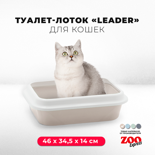 Туалет-лоток для кошек ZOOexpress LEADER с рамкой, 46х34,5х14 см, бежевый