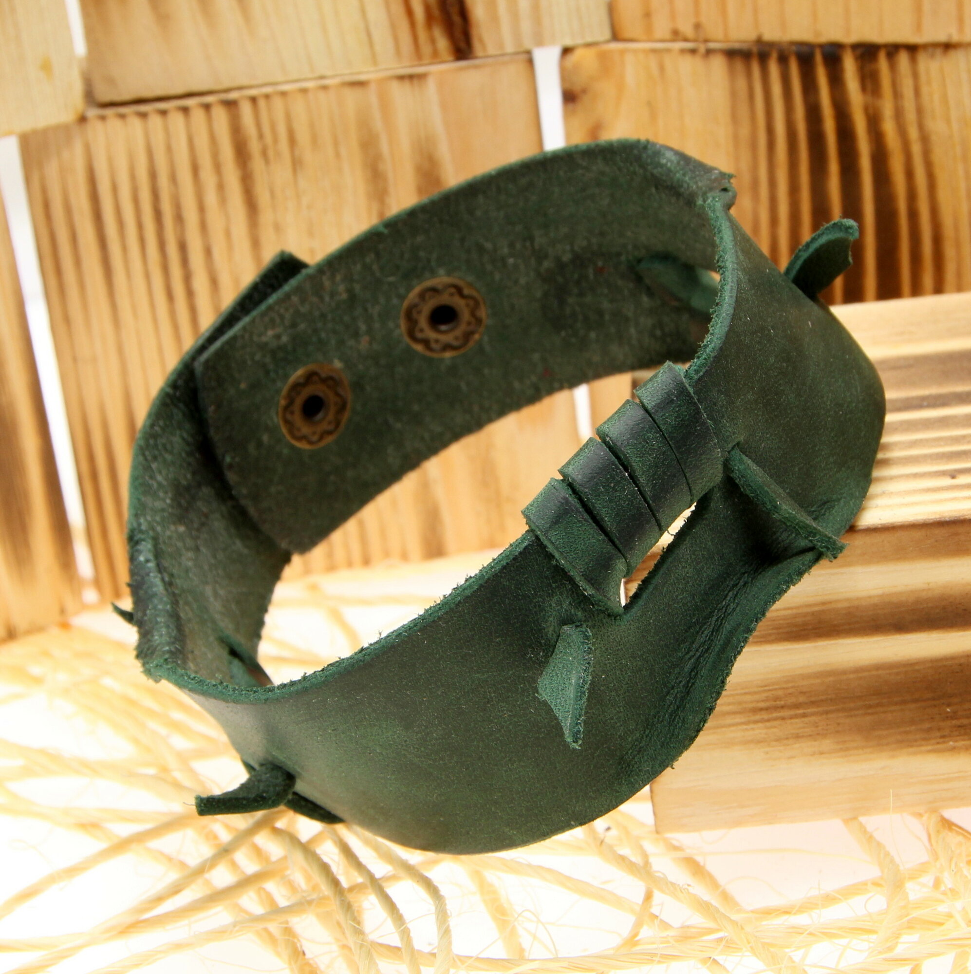 Браслет Solid-belts кожа размер 19 см размер L зеленый