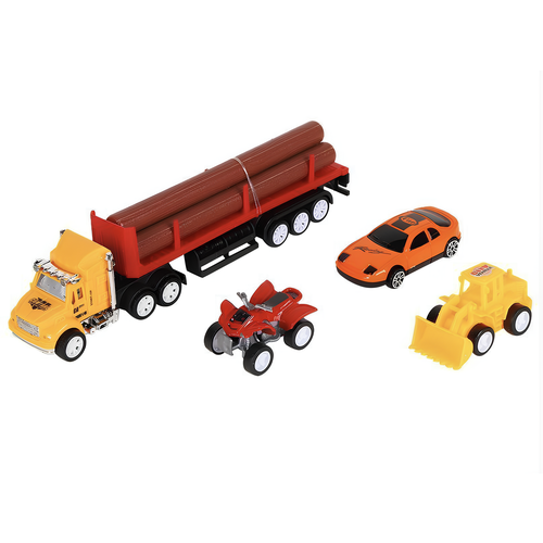 Набор AUTODRIVE «Транспорт» фрикционный, трейлер с бревнами с транспортом 4-7см, в/к 24*4,5*18 см, JB0404457