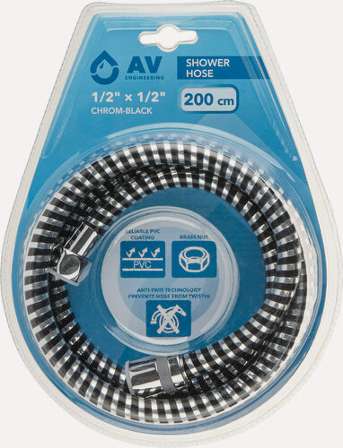 Изображение товара Шланг душевой, PVC, 1/2" г-г 200 см, хром-черн, AV Engineering (AVSSS-109)