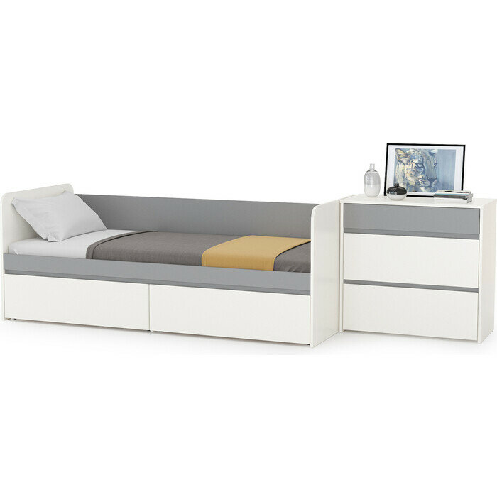 фото Модульная система для детской Моби Торонто 11.39 Кровать + 13.321 Комод, цвет белый шагрень/стальной серый, 80х190