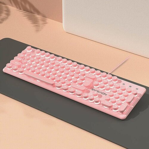 Изображение товара Игровая проводная мембранная клавиатура EWEADN K620, подсветка, Английская раскладка, 104 клавиши, розовый