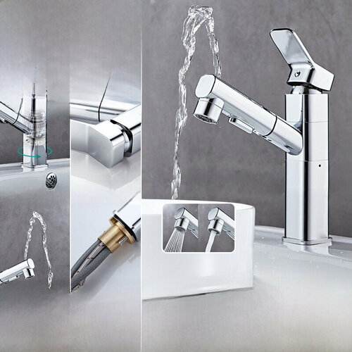 Смеситель для раковины с выдвижной лейкой ther хром