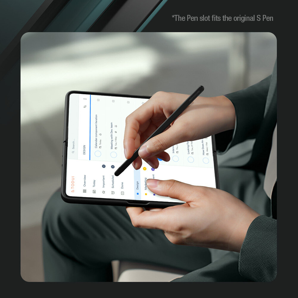 Чехол покрытый мягким жидким силиконом от Nillkin для Samsung Galaxy Z Fold 5, серия Flex Pure Fold Case (в комплекте съемное перо S Pen) — фото 1