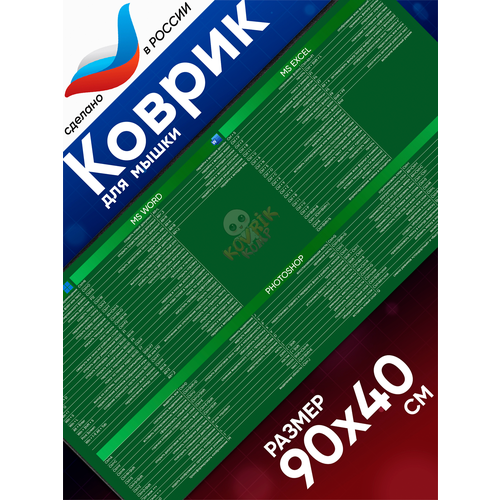 Большой игровой коврик для мышки с принтом, 90х40 см, Шпаргалка зеленая. Компьютерный ковер под клавиатуру и мышь на весь стол.