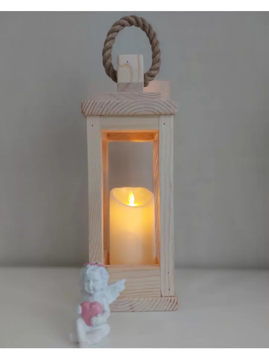 фото Фонарь деревянный садовый с лампой