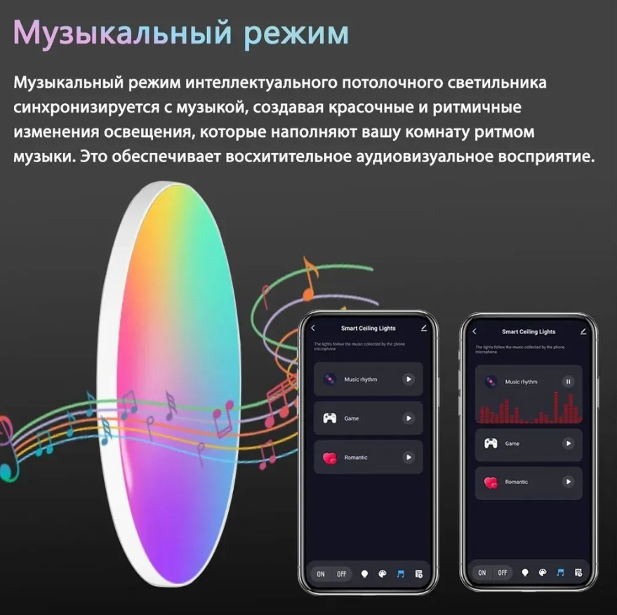 Потолочная люстра с управлением через Wi-Fi и Bluetooth, 30 см, 24Вт, RGB+CW, Tuya — фото 1