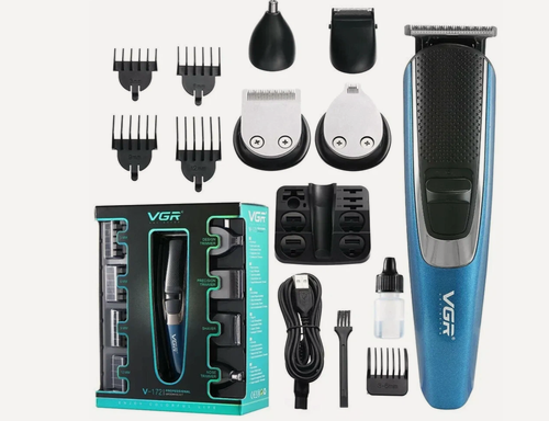 Изображение товара Триммер VGR машинка для стрижки волос, для бороды, для носа, электробритва мужская 5 в 1, синий