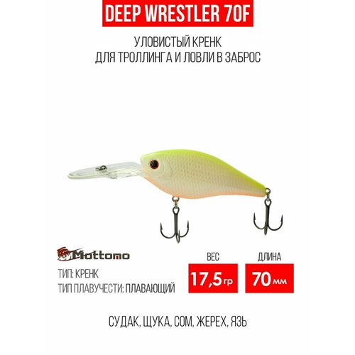 Воблер для рыбалки Mottomo Deep Wrestler 70F 17,5g, кренк плавающий для спиннинга, троллинга на щуку, окуня Chart Back