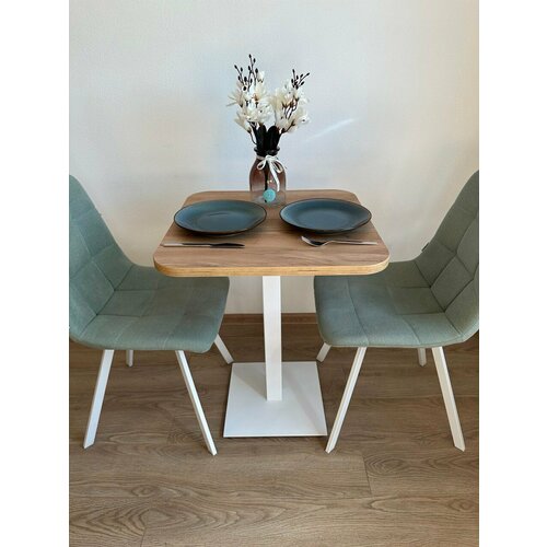 Стол для кухни обеденный нераскладной Лофт, 60х60 см h76 (столы для кафе, для кофейни, для кухни) белый дуб крафт золотой квадратный