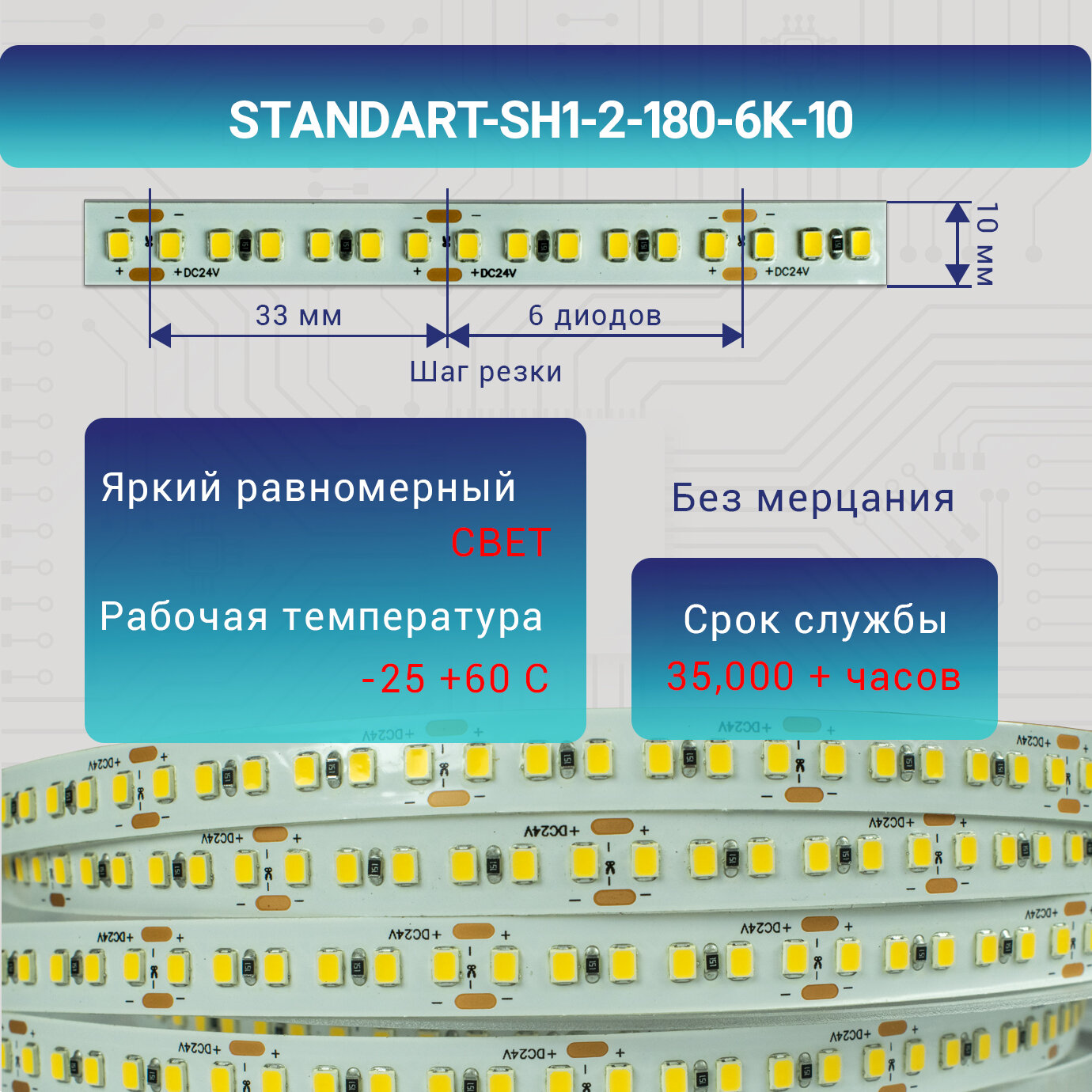 Светодиодная лента Led-Book 24B, 6000 К холодный белый, 180 LED/м, 10 метров, 18 Вт./м — фото 1