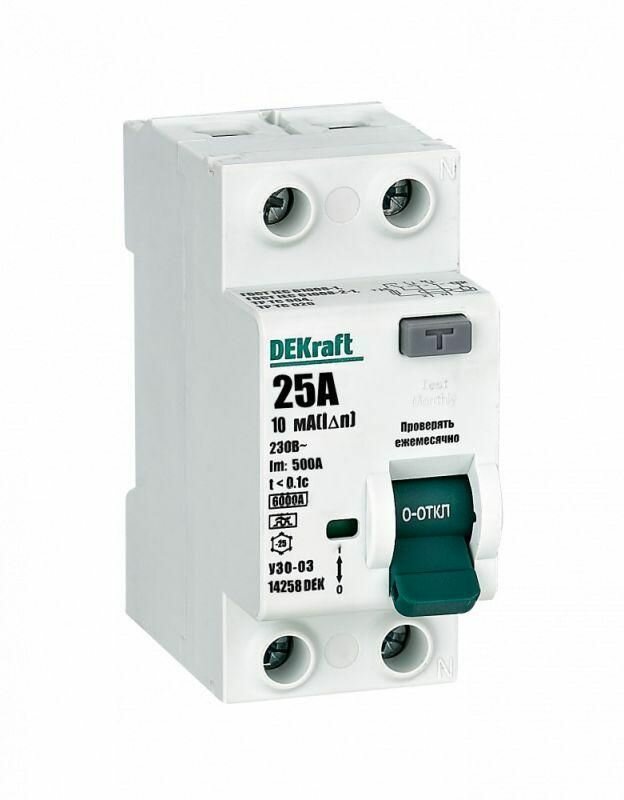 Dekraft DEKraft Выключатель дифференциального тока 2P 25А 10мА тип A 6кА УЗО-03 SchE 14258DEK