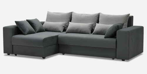 Изображение товара Угловой диван-кровать Майами, размер: 250х157х85 см, спальное место:200х140см, левый угол, велюр серый
