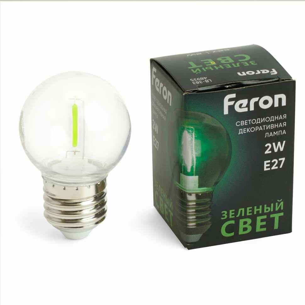 Светодиодная лампа FERON lb-383 шарик прозрачный e27 2w зеленый 48935