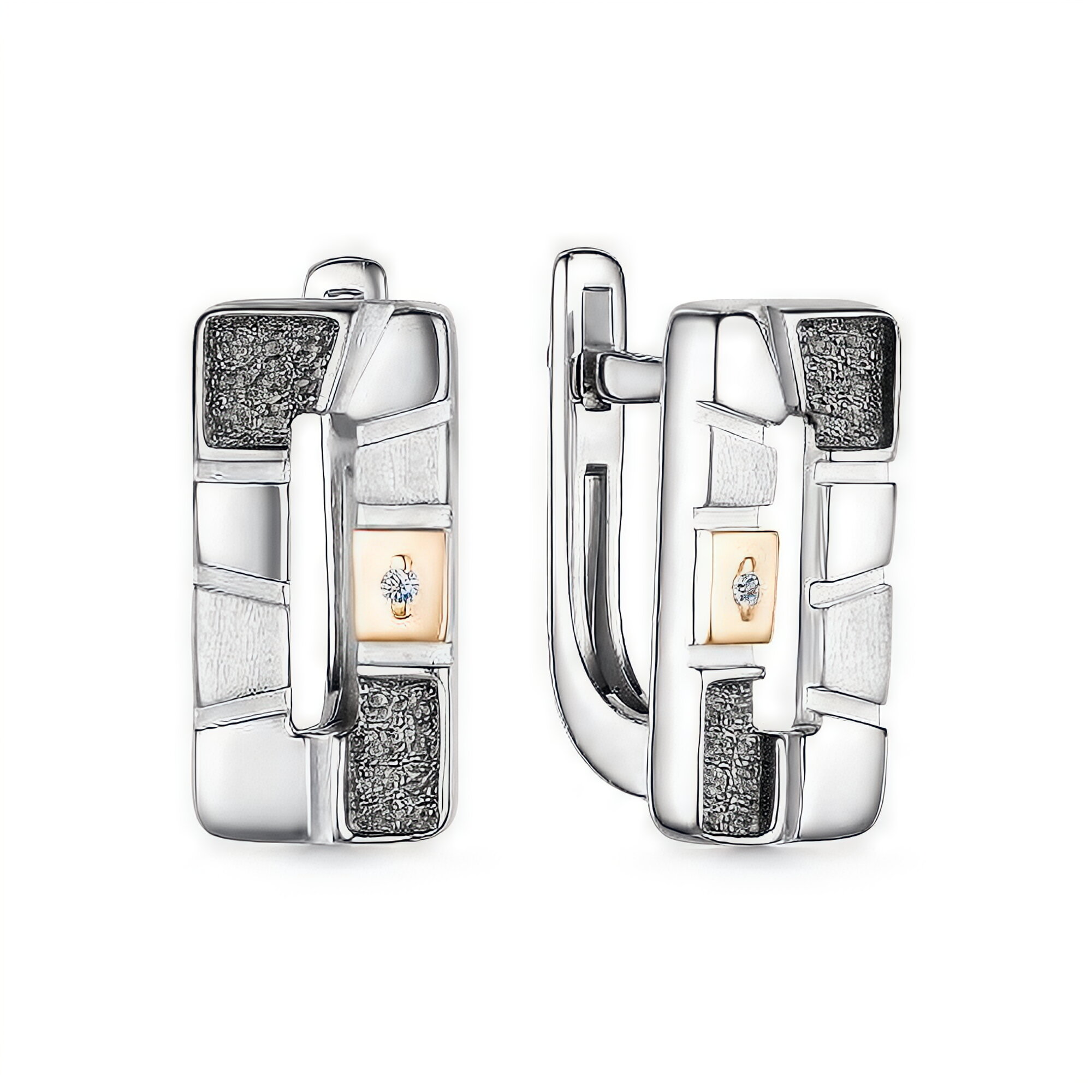 Серебряные серьги Diamant online с золотой накладкой и бриллиантом 02-3117/000Б-17