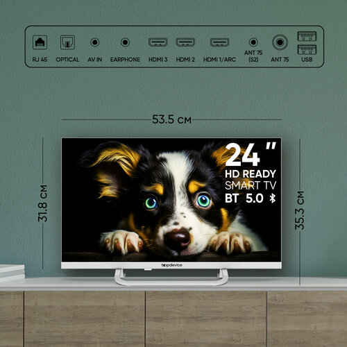 Телевизор Topdevice TV 24 FRAMELESS NEO CS04 HD Smart TV WildRed белый 12299₽