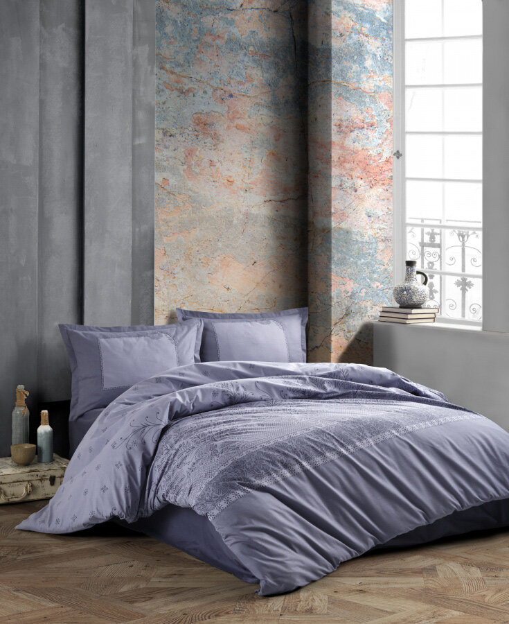 Комплект из ранфорса Risa Antrasit v-1 Karven (антрацит) Евро (наволочки 50x70)