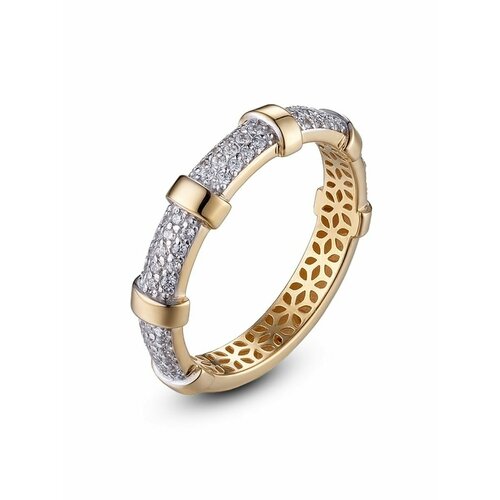 Кольцо YA ZOLOTO, комбинированное золото, 585 проба, фианит, размер 19, ширина 3 мм, желтый