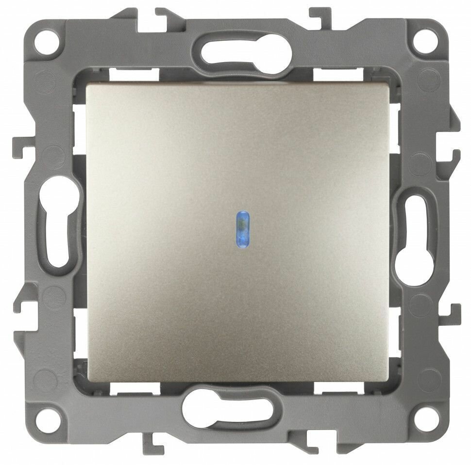 Выключатель одноклавишный с индикатором Эра 10А шампань (в рамку).