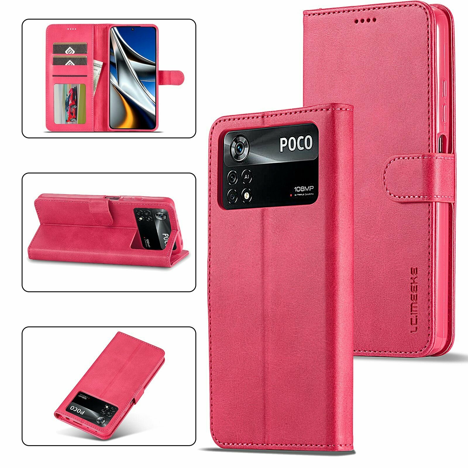 Картинки LCIMEEKE Кожаный книжка чехол для Xiaomi Poco M4 Pro 4G / Сяоми Поко М4 Про 4Г с визитницей из экокожи