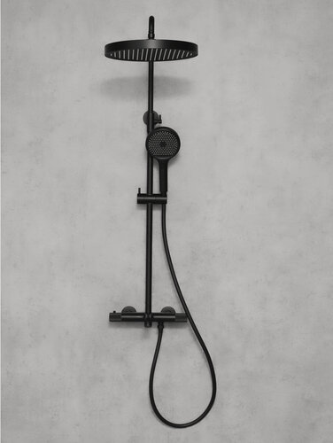 Изображение товара Душевая система с тропическим душем и смесителем с термостатом, черная матовая