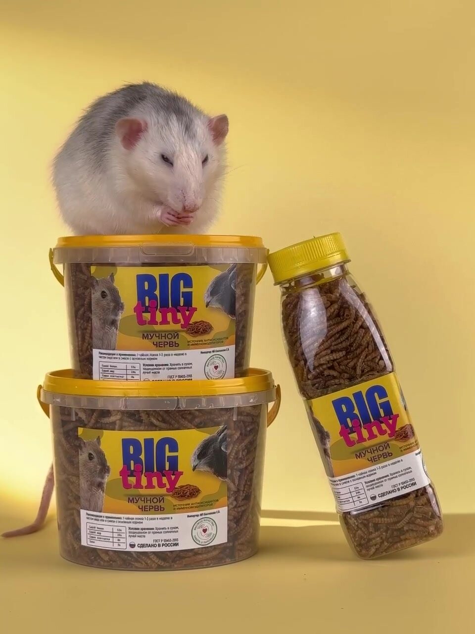 Корм Big Tiny "Мучной Червь", для грызунов, насекомых, птиц,105 г/ Корм для крыс, хорьков, хомяков, ежей и ящериц — фото 1