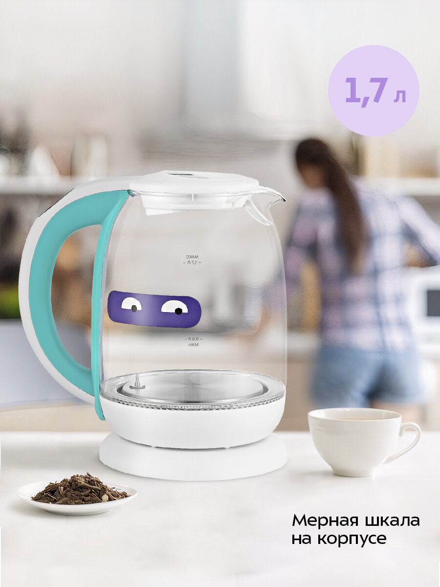 Чайник Kitfort KT-6140-3 бело-бирюзовый — фото 1