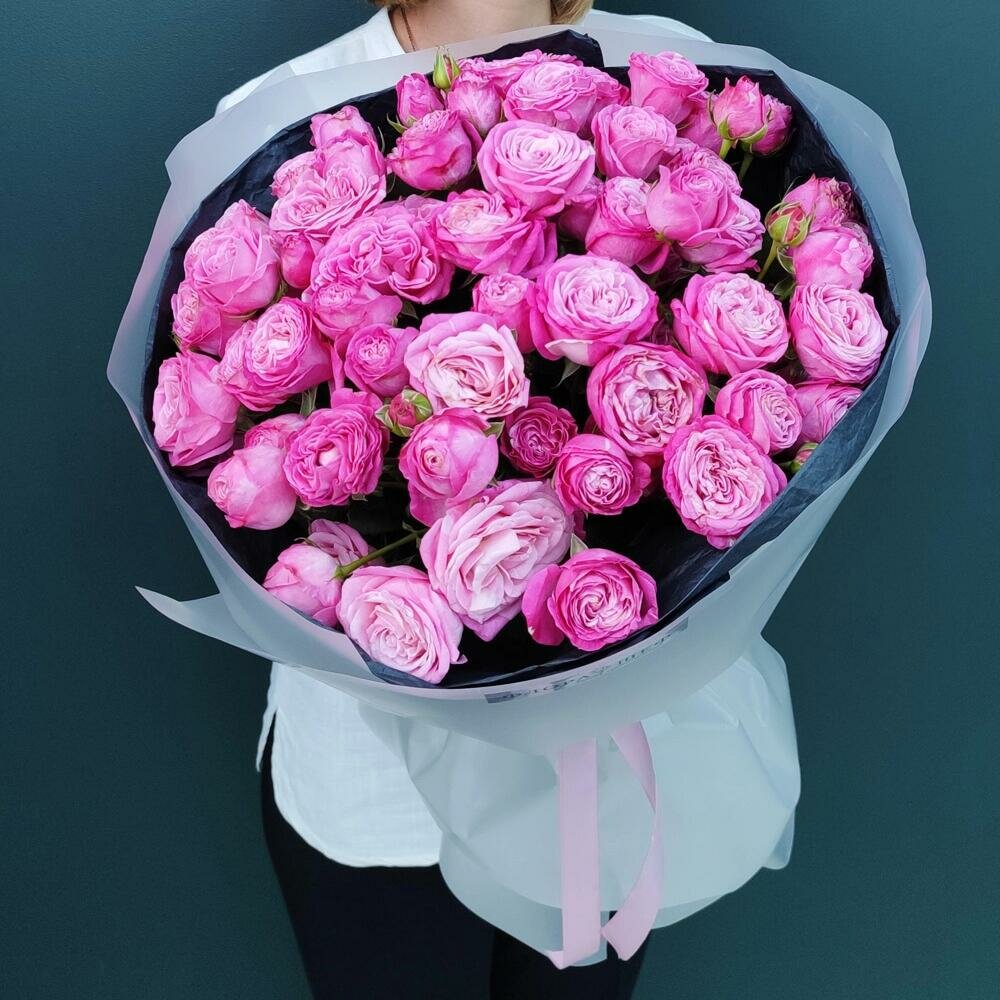 Букет из 9 пионовидных кустовых роз Леди Бомбастик 50см от Цветочная улыбка