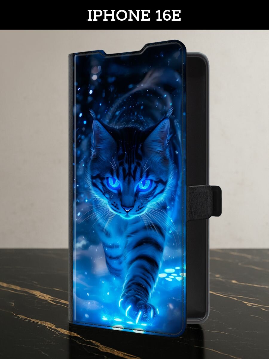 Чехол-книжка на iPhone 16e (Айфон 16е) с картой кот