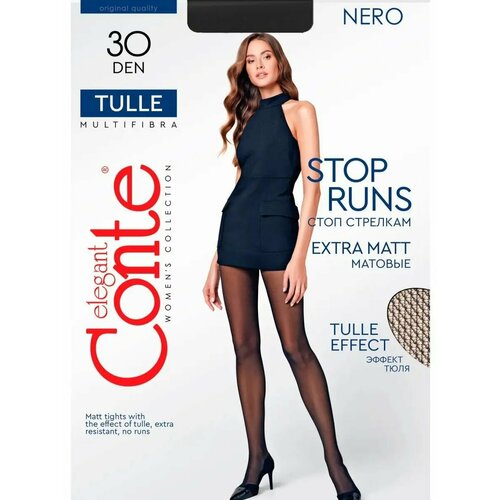 фото Колготки conte tulle, 30 den, без шортиков, с ластовицей, матовые, размер 4, черный