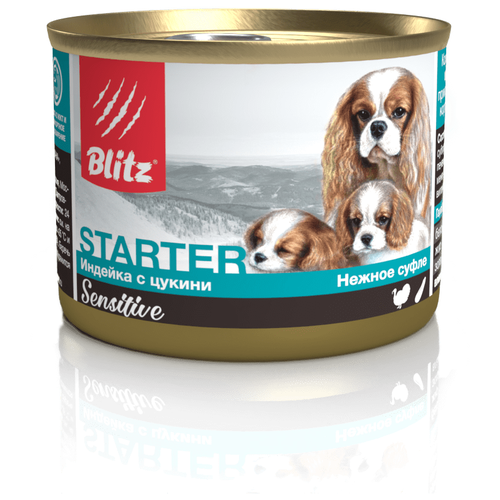 Консервы для щенков, беременных и кормящих сук Blitz Sensetive Starter с индейкой и цукини 200 г.