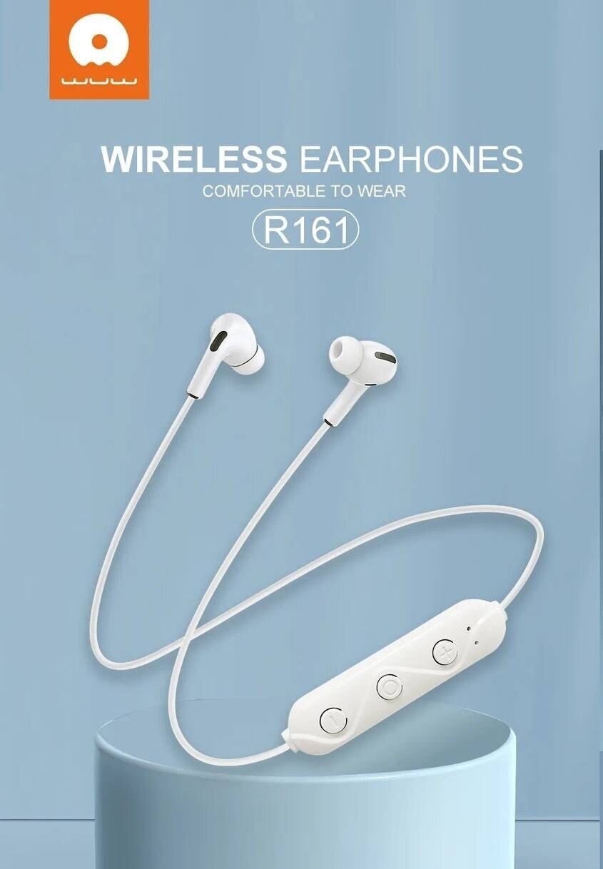 Беспроводные наушники с шейным ободком WuW R161 (white / белые) BLUTOOTH-Гарнитура bluetooth наушники