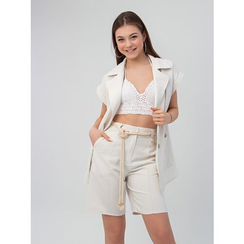 фото Костюм 8033 для девочки кремовый (пиджак + шорты), размер 140 турция