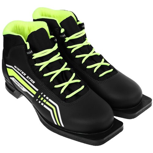 Ботинки лыжные Winter Star comfort, цвет чёрный, лого лайм неон, 75, размер 35