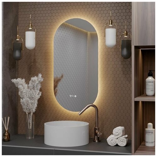 Зеркало Олимпия 160*80 для ванной с тёплой LED-подсветкой и часами