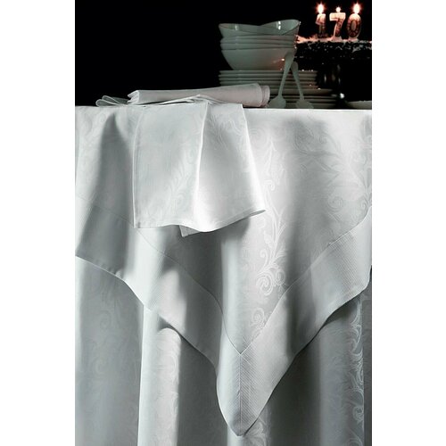 Скатерть Blanc des Vosges OMBELLE белый диам 175 + 6 салфеток 50/50,100% хлопок жаккард
